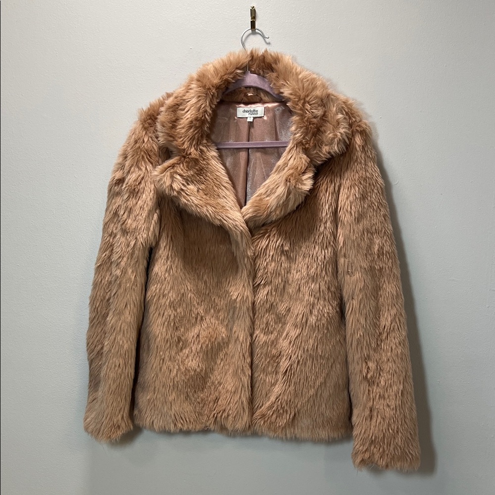 Faux Fur Jacket - Charlotte Russe, Copper (Pinkish Tan)